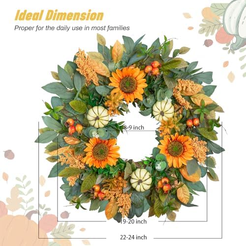 24 Inch Fall Wreath with Sunflowers and Pumpkins