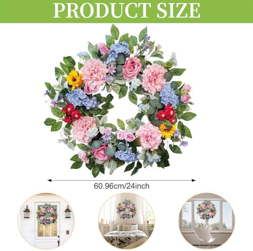 24 Inch Spring Summer Wreath for Front Door