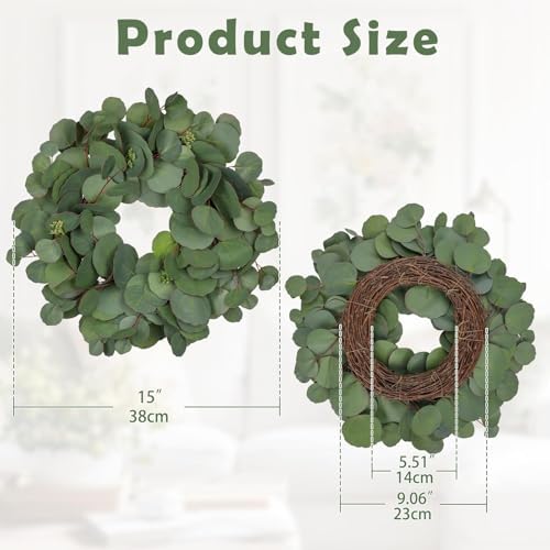 Briful 15 Inch Faux Eucalyptus Wreath for Front Door
