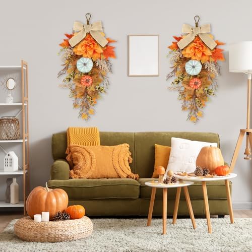 22 Fall Wreaths Front Door 2PCS Teardrop Swag Decor