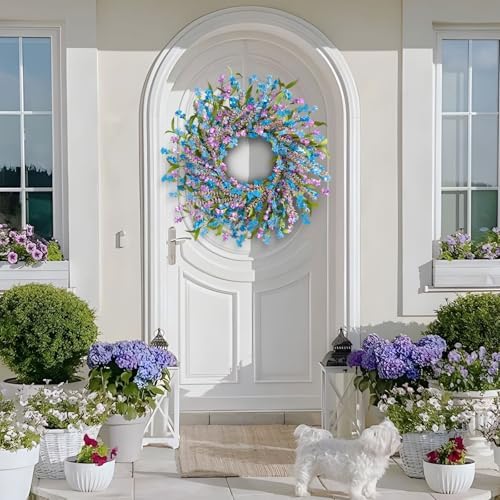 24 Inch Blue Wreath for Front Door and Window Decor