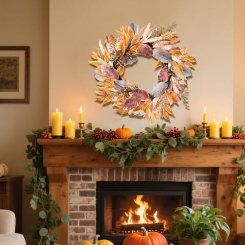 22 Inch Artificial Fall Wreath with Berries and Maple Leaves