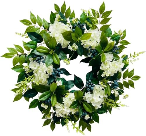 22 Inch Lighted Hydrangea Wreath with Timer for All Seasons