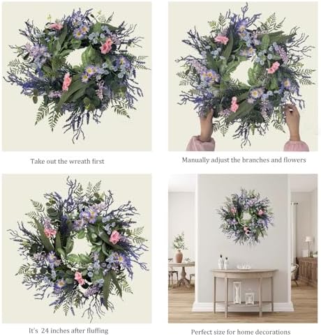 24 Inch Purple Spring Wreath for Front Door