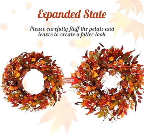 24 Inch Artificial Berry Wreath for Fall Holidays