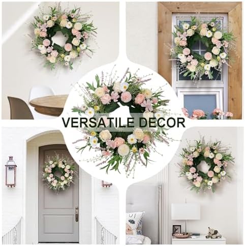 Pink Spring Summer Wreath for Front Door Decor