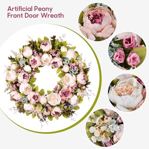 Covanm 22 Inch Spring Peony Wreath for Front Door Decor