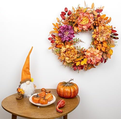 VioletEverGarden 22 Inch Autumn Wreath for Front Door