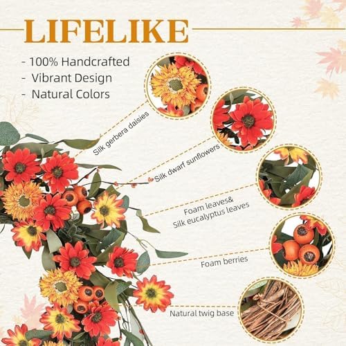 Hometrance 20 Inch Autumn Wreath for Front Door