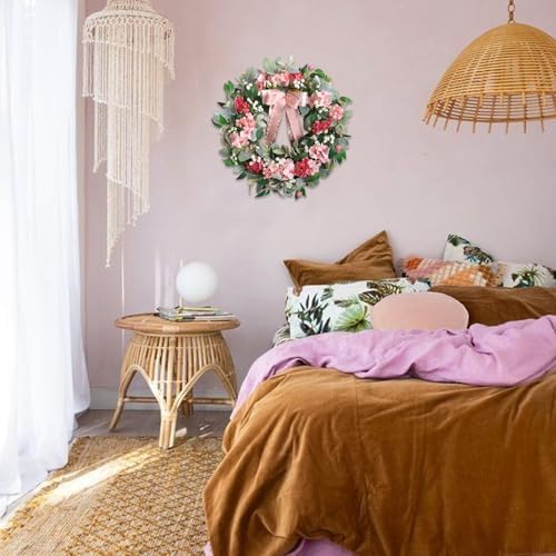 22 Inch Summer Wreath with Hydrangea and Lambs Leaves for Front Door Decor