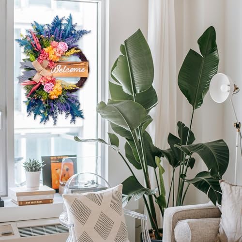 Welcome Sign Wreaths for Front Door Outside 22 Inch Artificial Farmhouse Decor