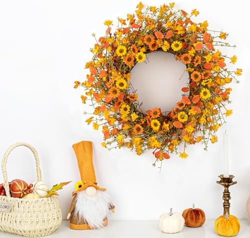 18 Inches Rustic Fall Wreath with Wildflowers