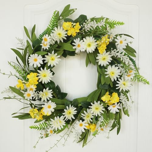 Spring Wreath for Front Door 20 Inch Artificial Daisy Flower Decor