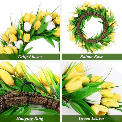 UArtlines 20 Inch Artificial Tulip Wreath for Front Door