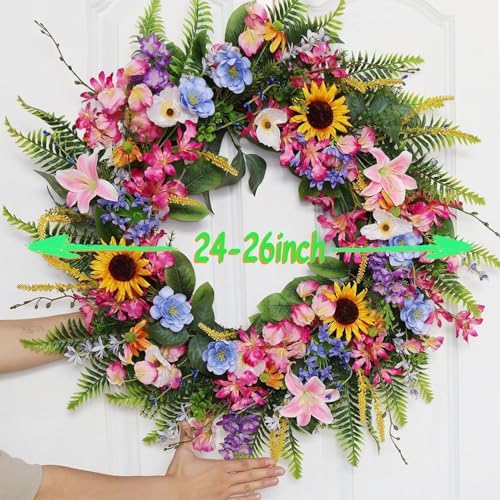 Elegant 24-26 Inch Floral Wreath for Front Door