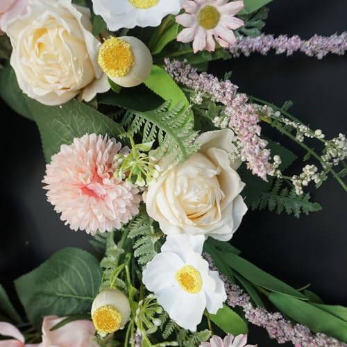 Pink Spring Summer Wreath for Front Door Decor