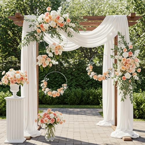 25PCS 12 Inch Silver Metal Floral Hoop Centerpieces with Stand