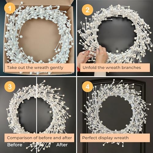 Pearl White Berry Wreath for Front Door 20 Inch Wall Hanging