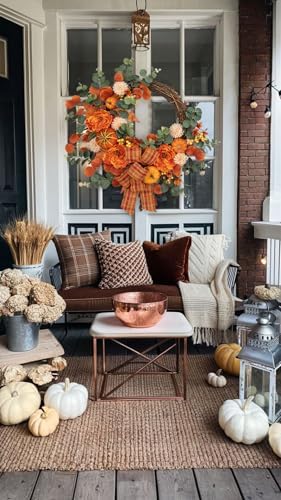 24 Inch Artificial Fall Wreath for Front Door