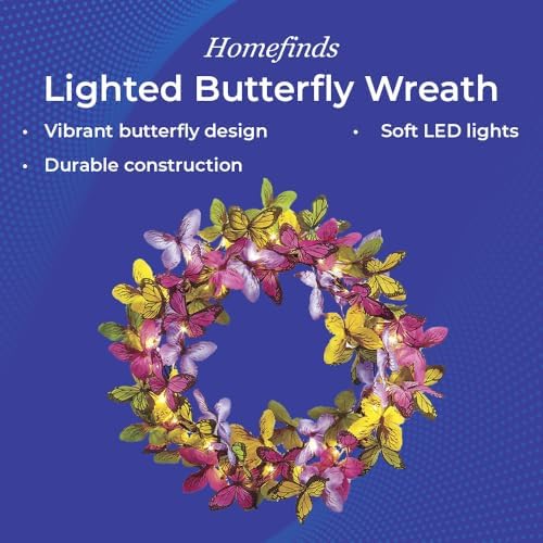 Pre-Lit Butterfly Wreath for Front Door 18 Inch