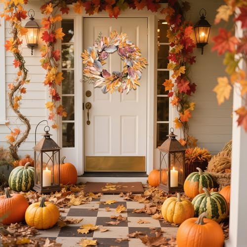22 Inch Artificial Fall Wreath with Berries and Maple Leaves
