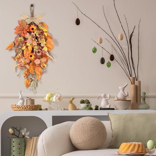 2 Pcs 24 Inch Artificial Autumn Teardrop Wreath