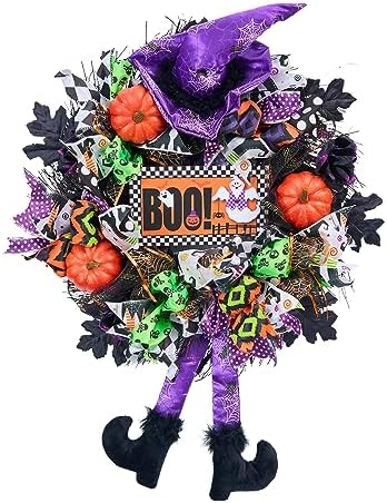 Vofuly 20 Inch Halloween Wreath with Witch Legs