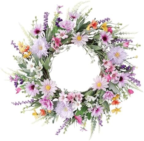 20 Inch Purple Wildflower Summer Wreath for Front Door
