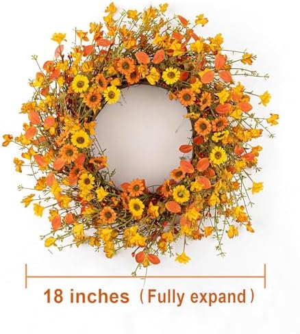 18 Inches Rustic Fall Wreath with Wildflowers