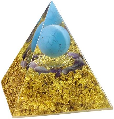 Blue Howlite Turquoise Crystal Orgone Pyramid with Amethyst and Crown Chakra Symbol