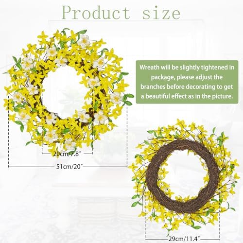 20 Inch Artificial Forsythia Wreath with Daisy for Home Decor