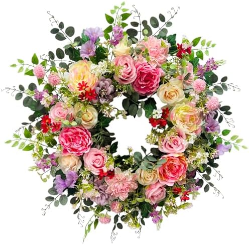24 Inch Artificial Flower Wreath for Front Door