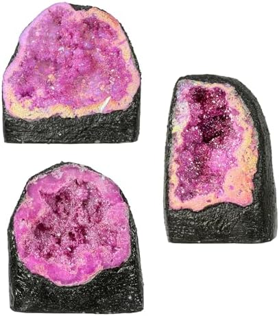 TUMBEELLUWA Large Fuchsia Rainbow Crystal Geode Stone Decor