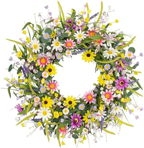 22 Inches Colorful Wildflower Wreath for Front Door