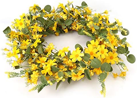 JFLORU 22 Inch Yellow Daisy Spring Wreath for Front Door and Home Decor