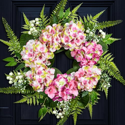 25 Inch Ombre Hydrangea Wreath for Front Door Decor