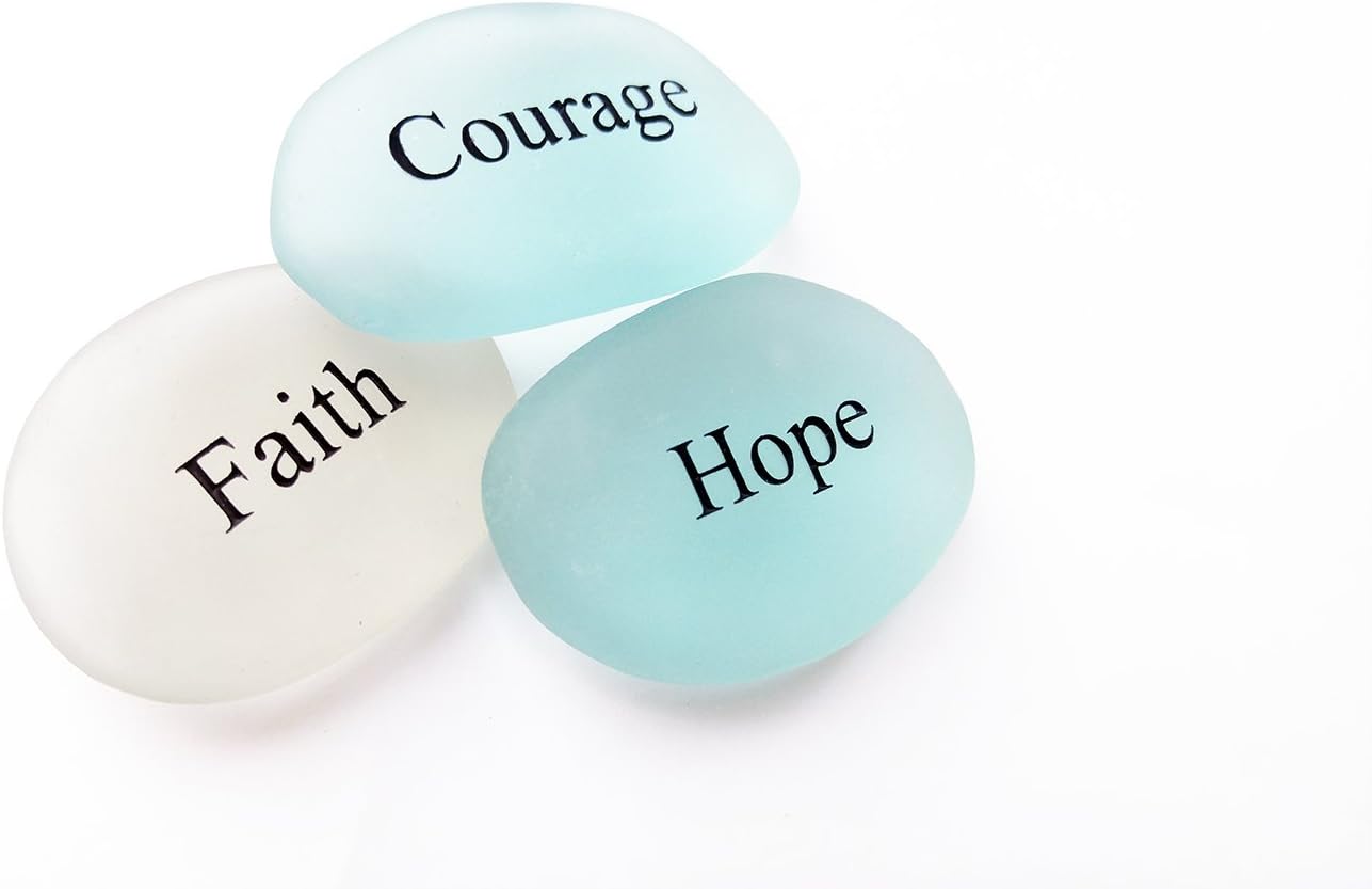 Courage Faith Hope Engraved Sea Glass Stones Set of 3