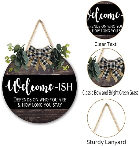 Welcome Sign for Front Door 12 in Round Wood Wreath Wall Hanging