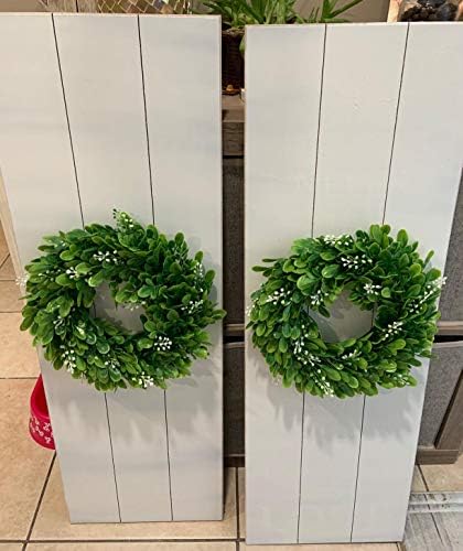4 Pack Artificial Green Leaves Wreath - 11 Inch Boxwood Wreaths with White Flowers for Window Wall Wedding Decor