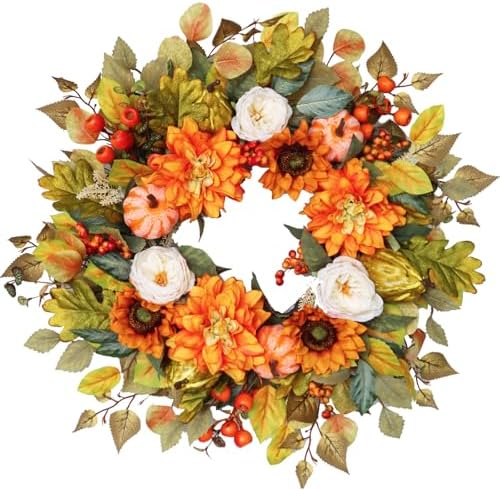 24 Inch Fall Wreath with Pumpkins and Berries