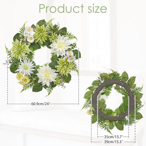 Briful 24 Inch Artificial Dahlia Flower Wreath