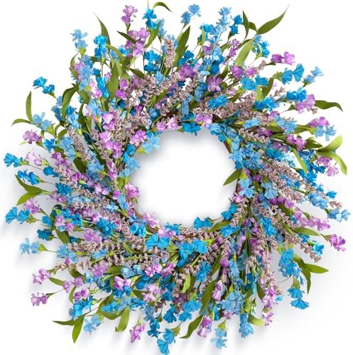 24 Inch Blue Wreath for Front Door and Window Decor