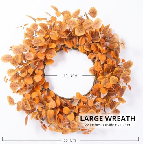 Fall Wreath for Front Door 22 Inch Autumn Decor with Eucalyptus Leaves