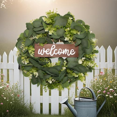 Green Eucalyptus Leaf Wreath with Welcome Sign