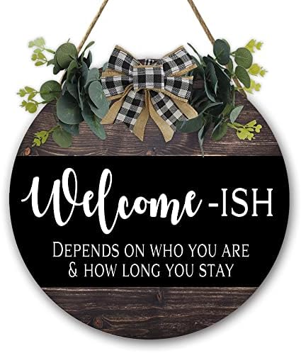 Welcome Sign for Front Door 12 in Round Wood Wreath Wall Hanging