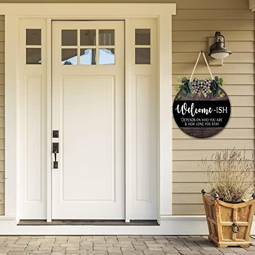 Welcome Sign for Front Door 12 in Round Wood Wreath Wall Hanging