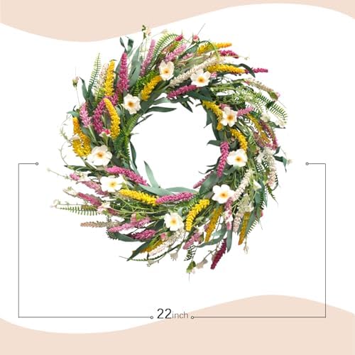 22 Inch Artificial Daisy Flower Wreath for Front Door