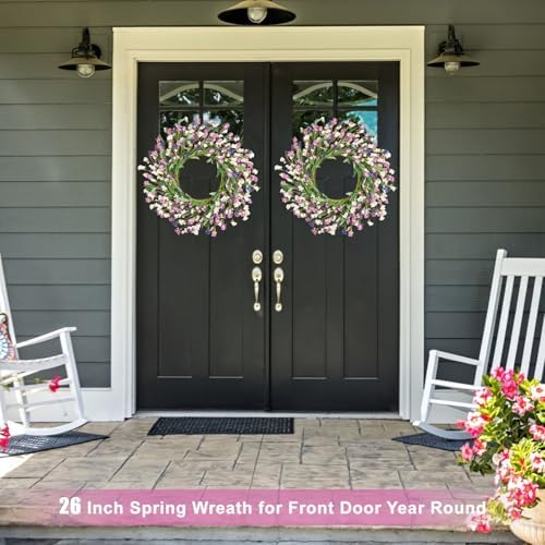 Artgar Spring Wreath for Front Door 26 Inch Purple Blue