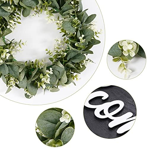 Dremisland 16 Inch Artificial Eucalyptus Wreath with Welcome Sign