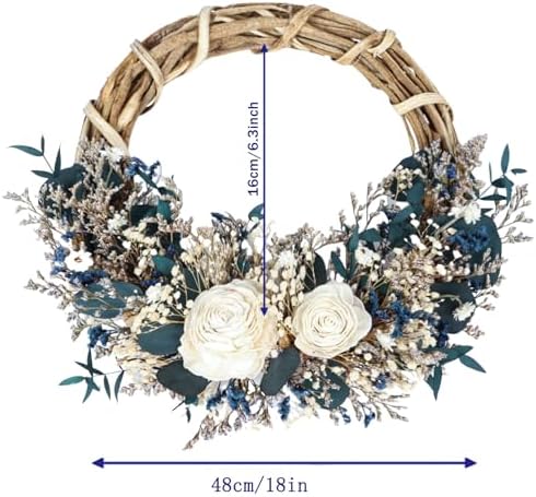 18 Preserved Flowers and Greenery Wreath Natural Dried Farmhouse Decor